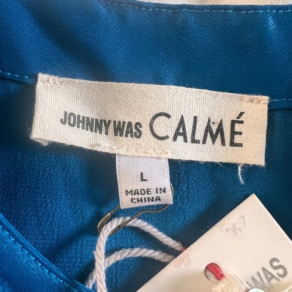 NWT Johnny Was Tiered Mandarin Collar Dress Long Sleeve Blue Large - Picture 3 of 8